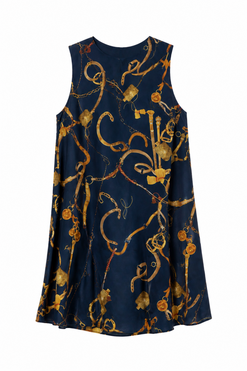 Tiffany Dress — Navy Chain Print