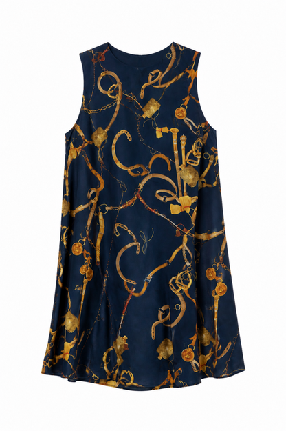 Tiffany Dress — Navy Chain Print