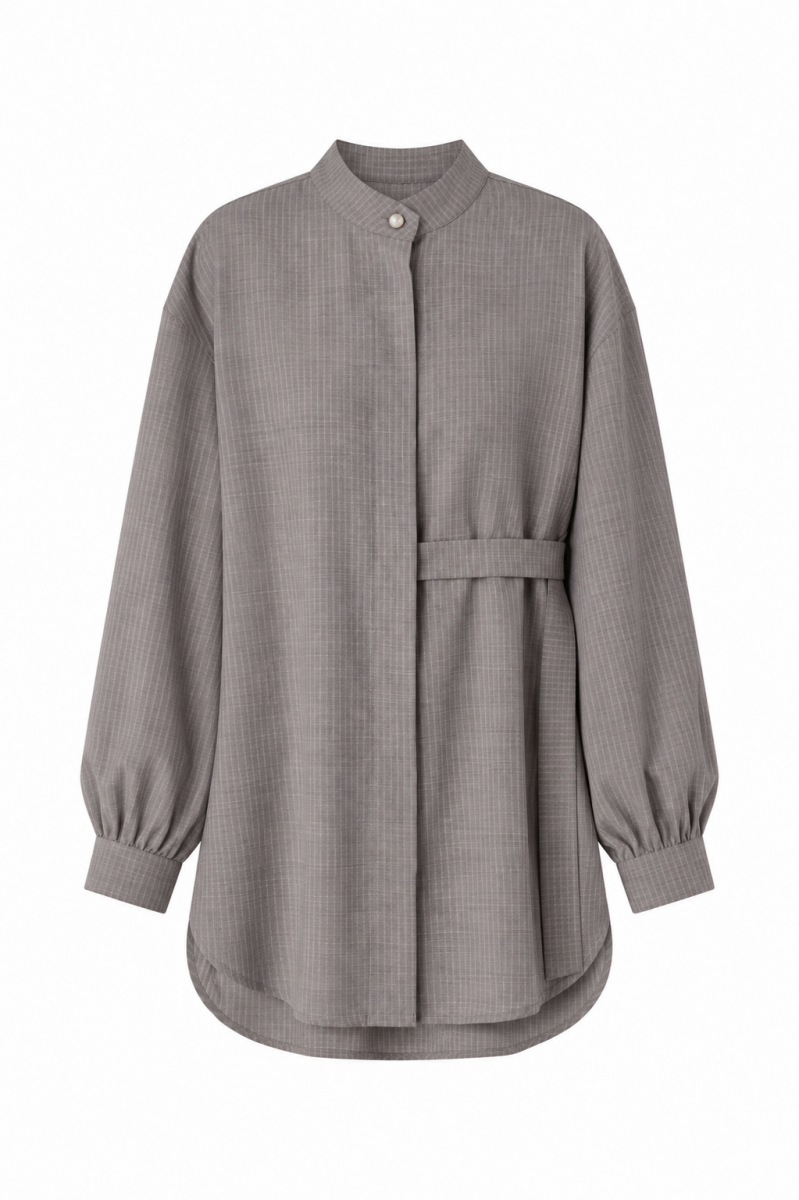 Atelier Wool Shirt — Gray & Beige Stripe