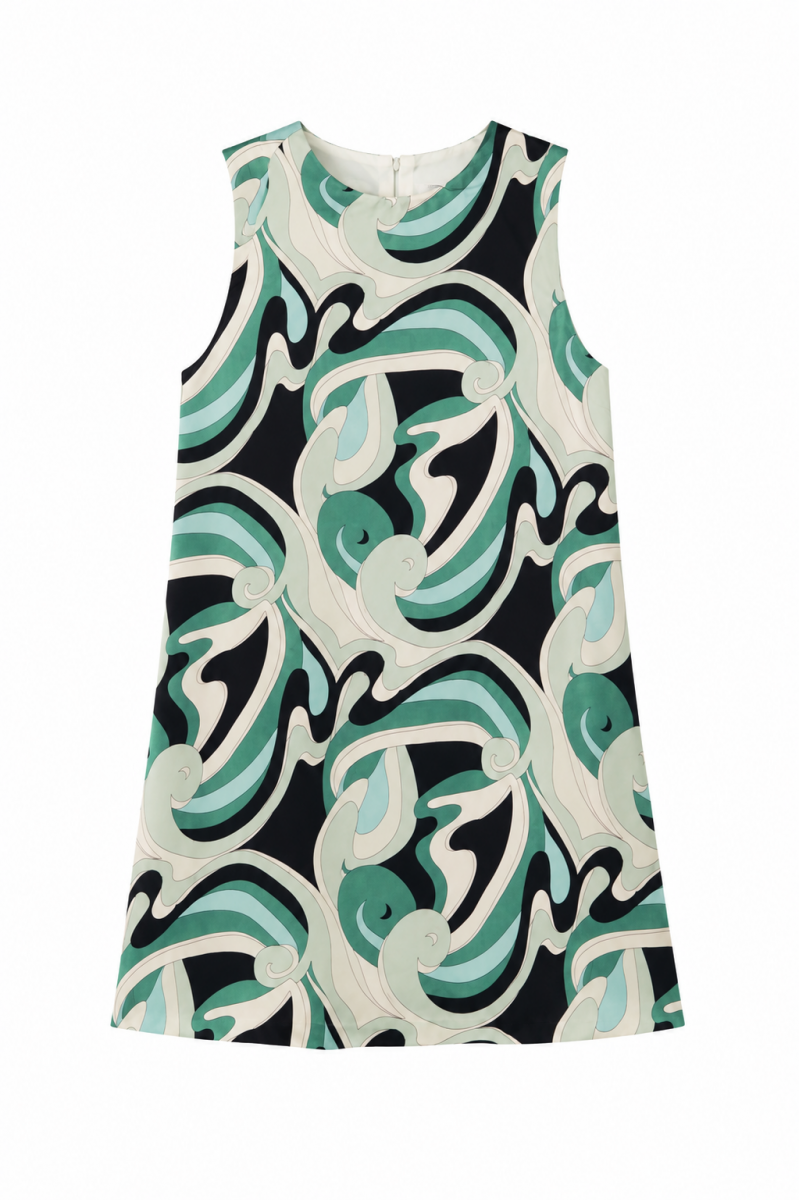 Tiffany Dress — Green Swirl Print
