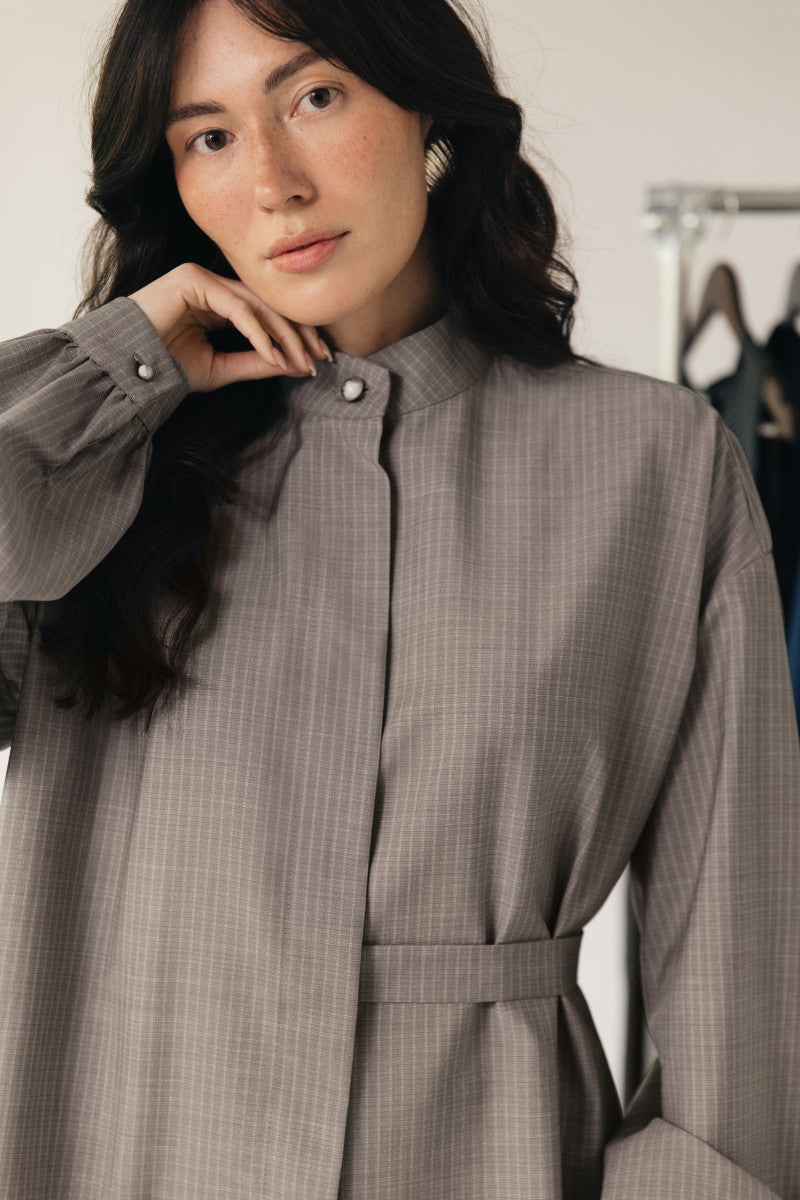 Atelier Wool Shirt — Gray & Beige Stripe