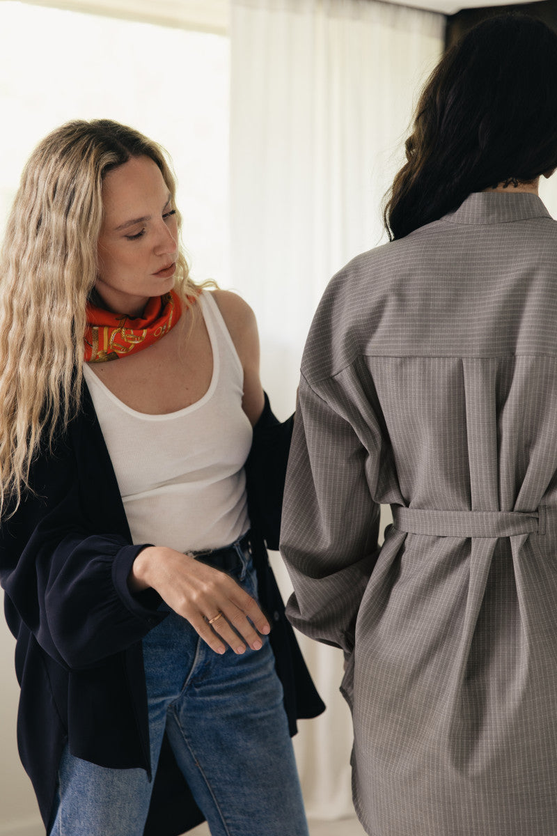 Atelier Wool Shirt — Gray & Beige Stripe